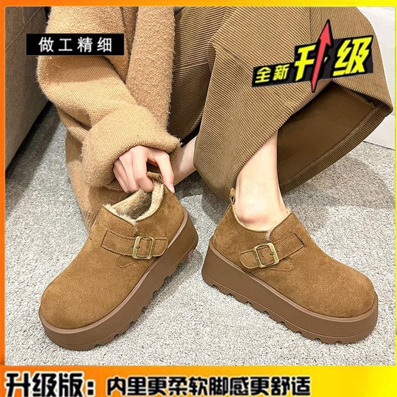 

Кожаные маффины на толстой подошве, женские осенне-зимние новые плюшевые хлопковые ботинки для снега 40