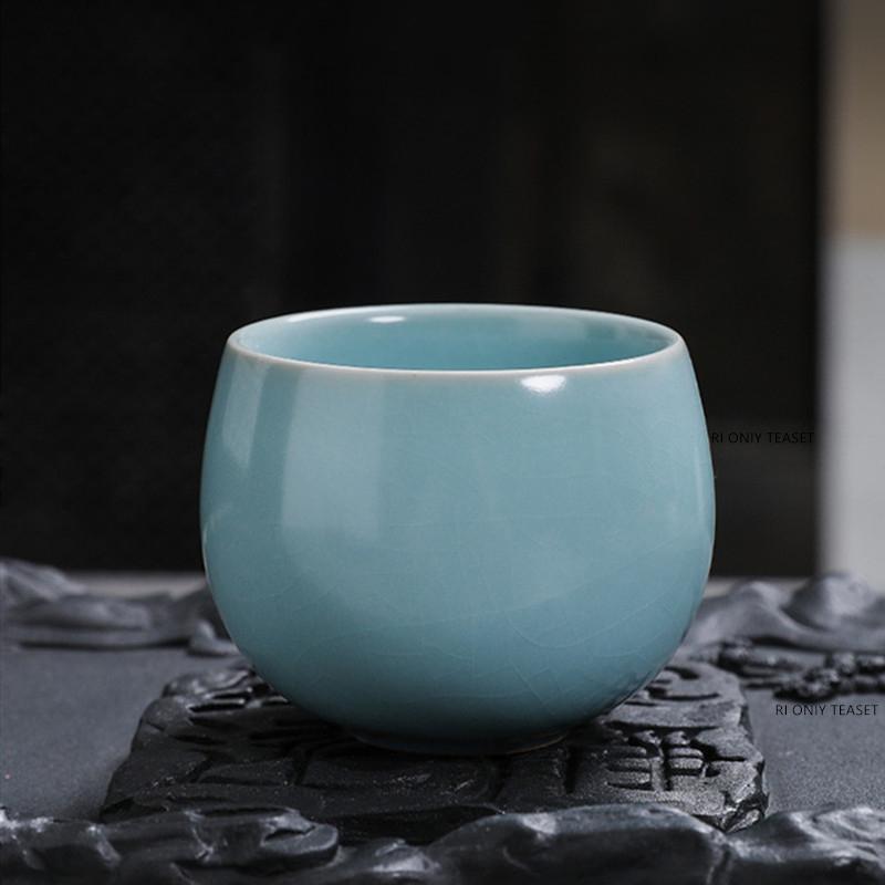 Chinese Tradition Ru Kiln Ceramic Tea Cup Handmade Ice Crack Teacup Household Tea Bowl Travel Personal Master Cup Tea Set