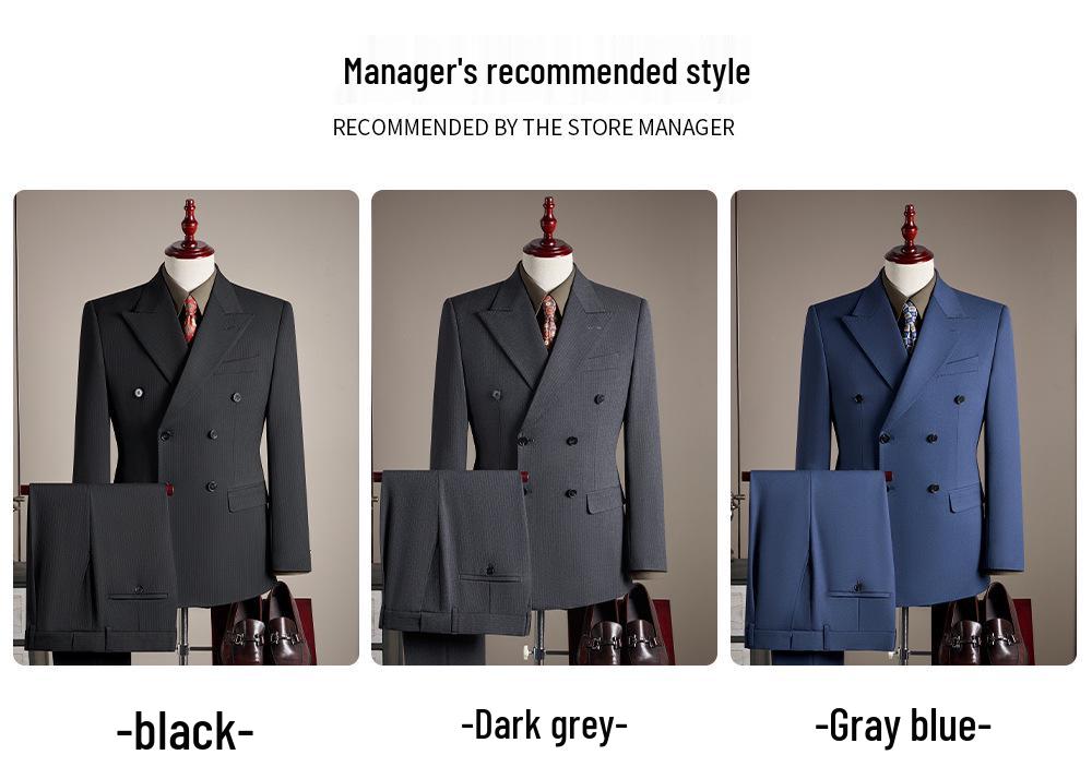Costume Rayé Premium Double-Boutonnage pour Homme - Revers Pointu, Anti-froissage, Lavable en Machine, Idéal pour le Travail et les Occasions Formelles.