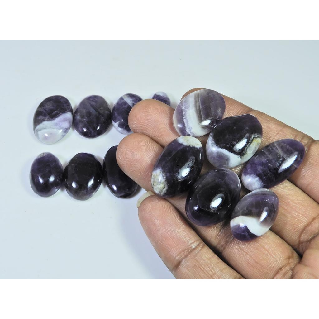 273Cts. Natural Amethyst Lace Agate Oval Cabochon Loose Gemstone 13 Pcs Lot C-816