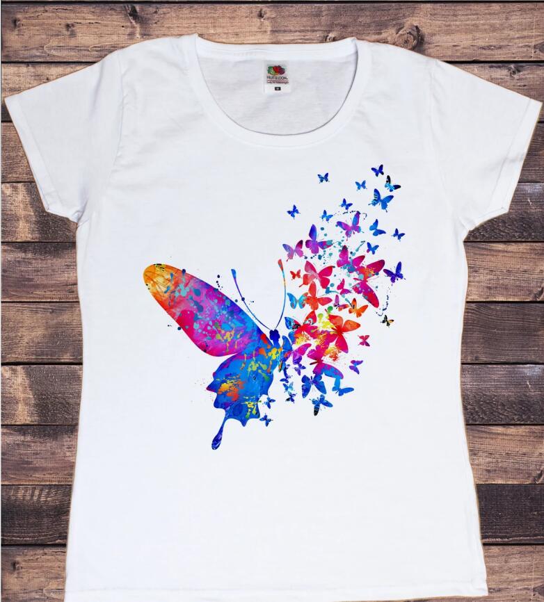 

Watercolor Butterfly Tree Print Tshirts Women s Clothing White Funny T Shirt Femme Summer Fashion Short Sleeve T-Shirt Female XXXL білий