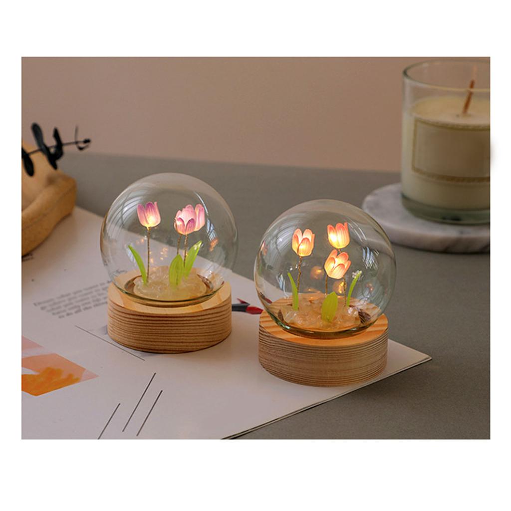 Flower Night Light Tulip Night Lamp Home Decoration Night Light Bedside Light for Office Bedroom Purple