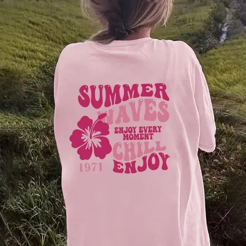 Women Fashion Crew Neck Short Sleeve Letter Print Sleeve T Shirt Top