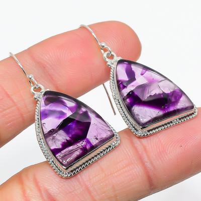 Natural Brazilian Amethyst Gemstone 925 Solid Sterling Silver Earring 1.75" C2T01