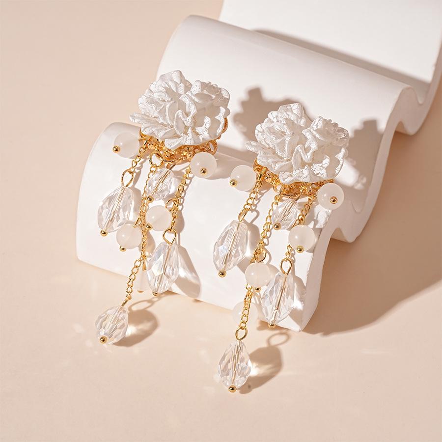 Boucles d'oreilles élégantes à pampilles de fleurs en acrylique - Argent sterling, perles de verre, design haut de gamme pour femmes