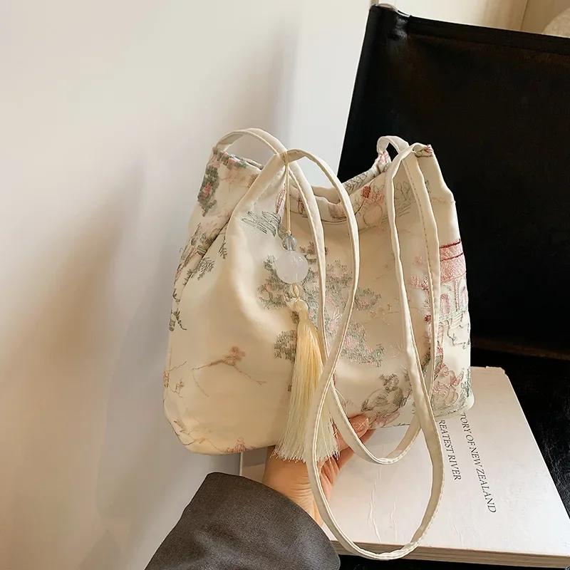 2026 New Models Silk Jacquard Fashiable Minimalist Bag New Chinese Style Retro Bag Single Shoulder Diagal Cross Women's Bag