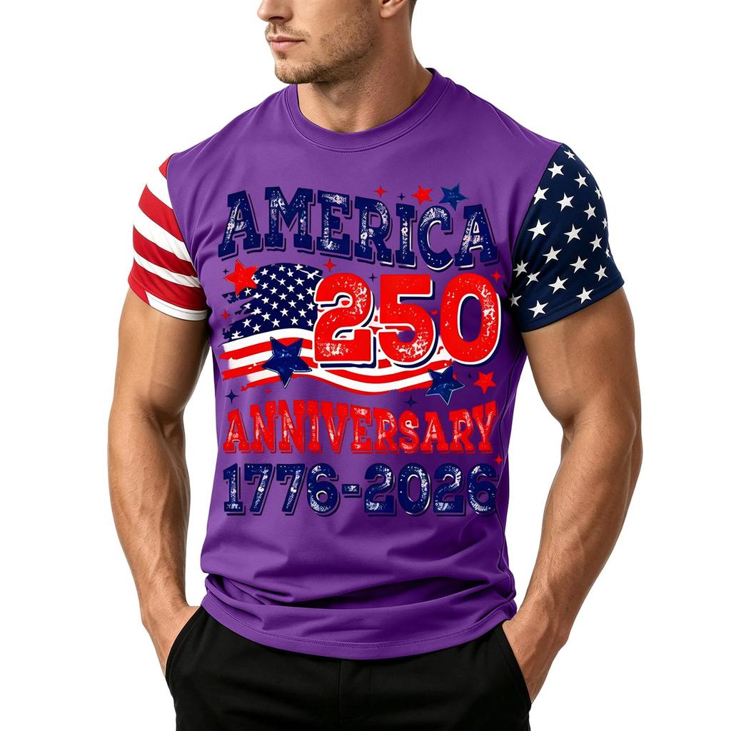 Men's Independence Day Flag Print Short Sleeve T-Shirt, Loose Casual Daily Summer Tops