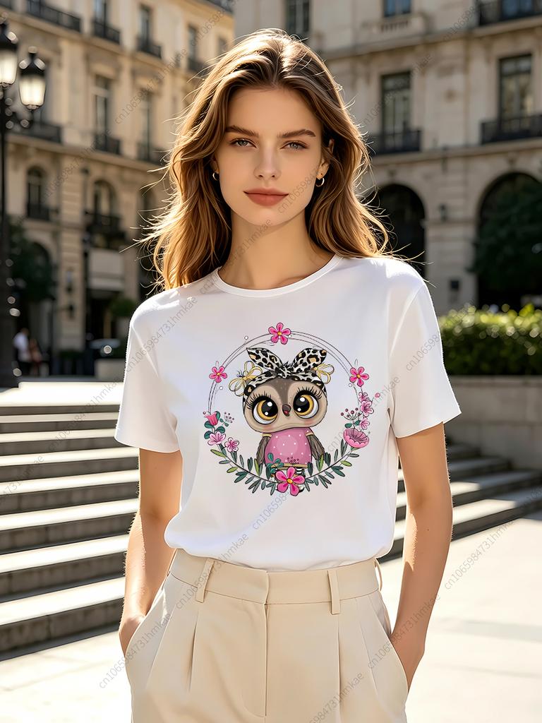 1pcs Funny Cartoon Owl Birds Unisex Tshirts For Girls Fashion Animals Printing Short T Shirts For Unisex Tshirts Lady Tops Tees