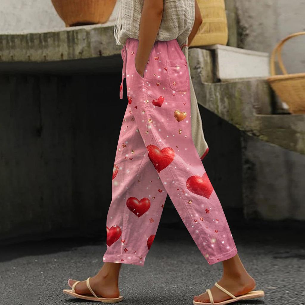 Damen Freizeithose Modische Print Kordelzug Taschen Elastische Taille Hose