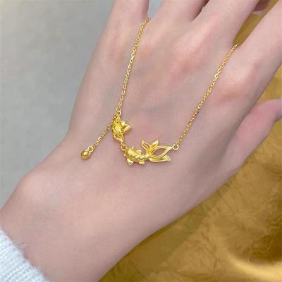 Gold-Plated Ruyi Lotus Koi Necklace: Chinese Style Clavicle Chain for Women.