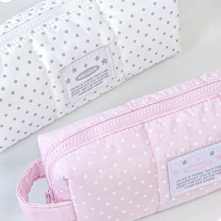 Dotted Print Pencil Bag High Capacity Cloth Pencil Case Multi Compartments Zippered Pen Storage Bag for Student Teen