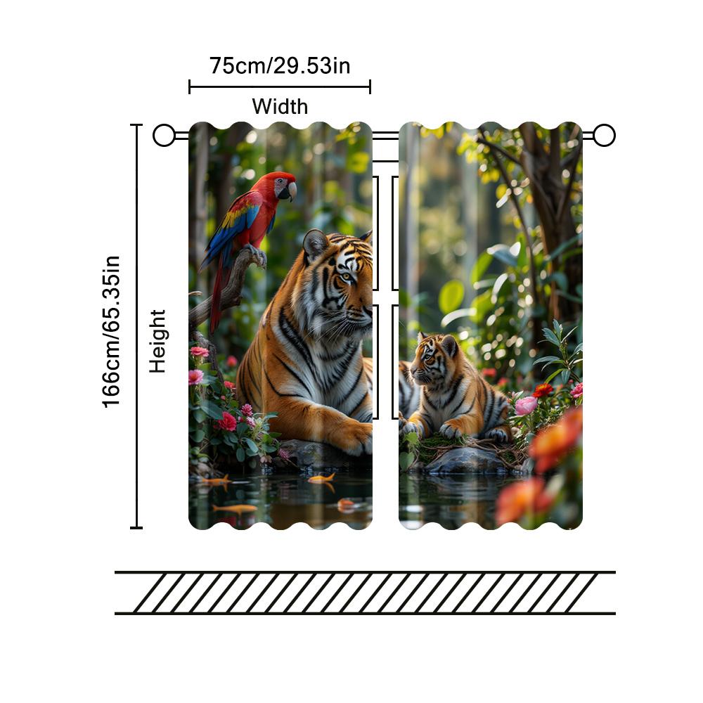 Set Of 2 Filtering Curtains Excluding Rods Non Movable Without Batteries Tropical Tiger Use Bedrooms Living Rooms Curtain For Area Made Polyester