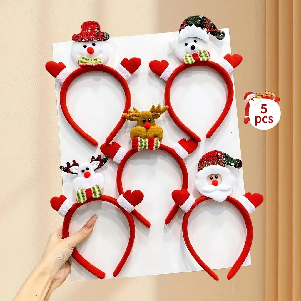 5pcs Different Christmas Headbands Cute Snowman Elk Santa Claus  Xmas Headband kawaii Christmas Hairpin for Party Favor Supplies