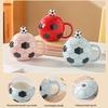 Soccer Ceramic Mug, 400ml Football Shaped Cup with Lid, Black White Hexagon Sports Drinkware for Home Office, Fan Gifts