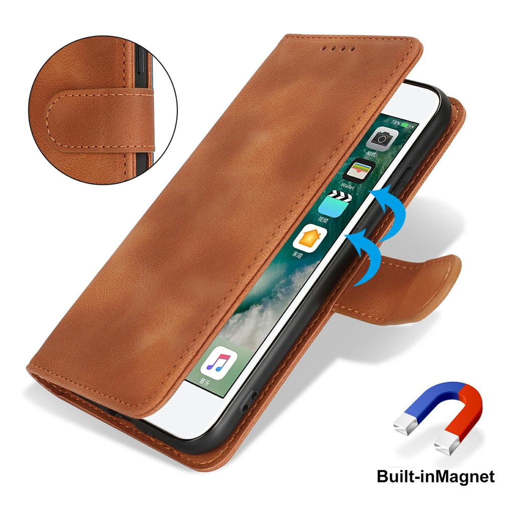 Wallet Case for iPhone SE (2022)/(2020)/8/7 Double Folded Edge Skin Touch PU Leather Flip Phone Cover