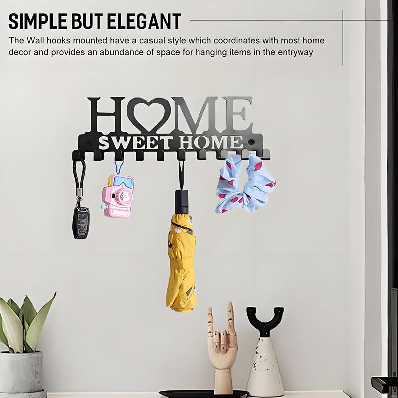 Chic Black Metal Key Holder Wall-Mounted Storage Rack With Decorative Hooks Organizer For Entryway