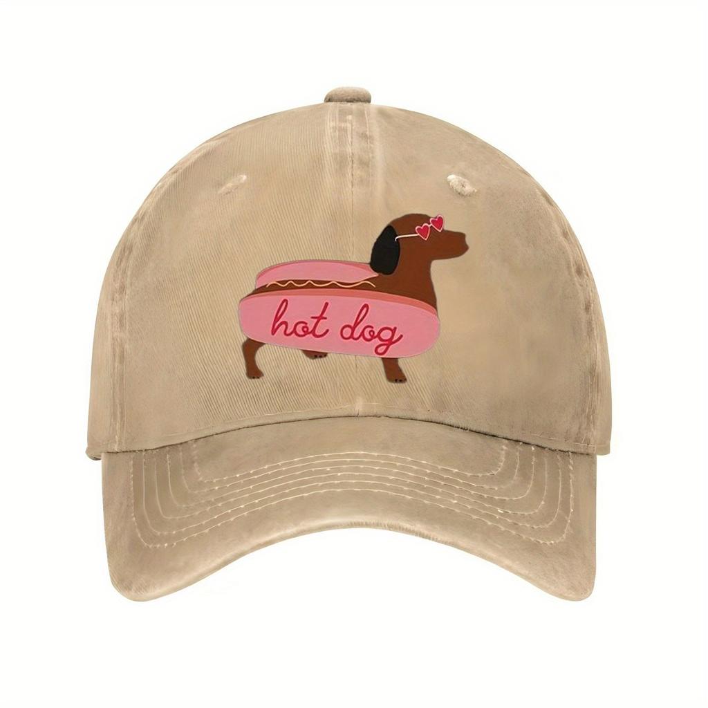 Hot Dog Dachshund Baseball Cap Cute Graphic Print Polyester Distressed Summer Casual Unisex Adjustable Hat