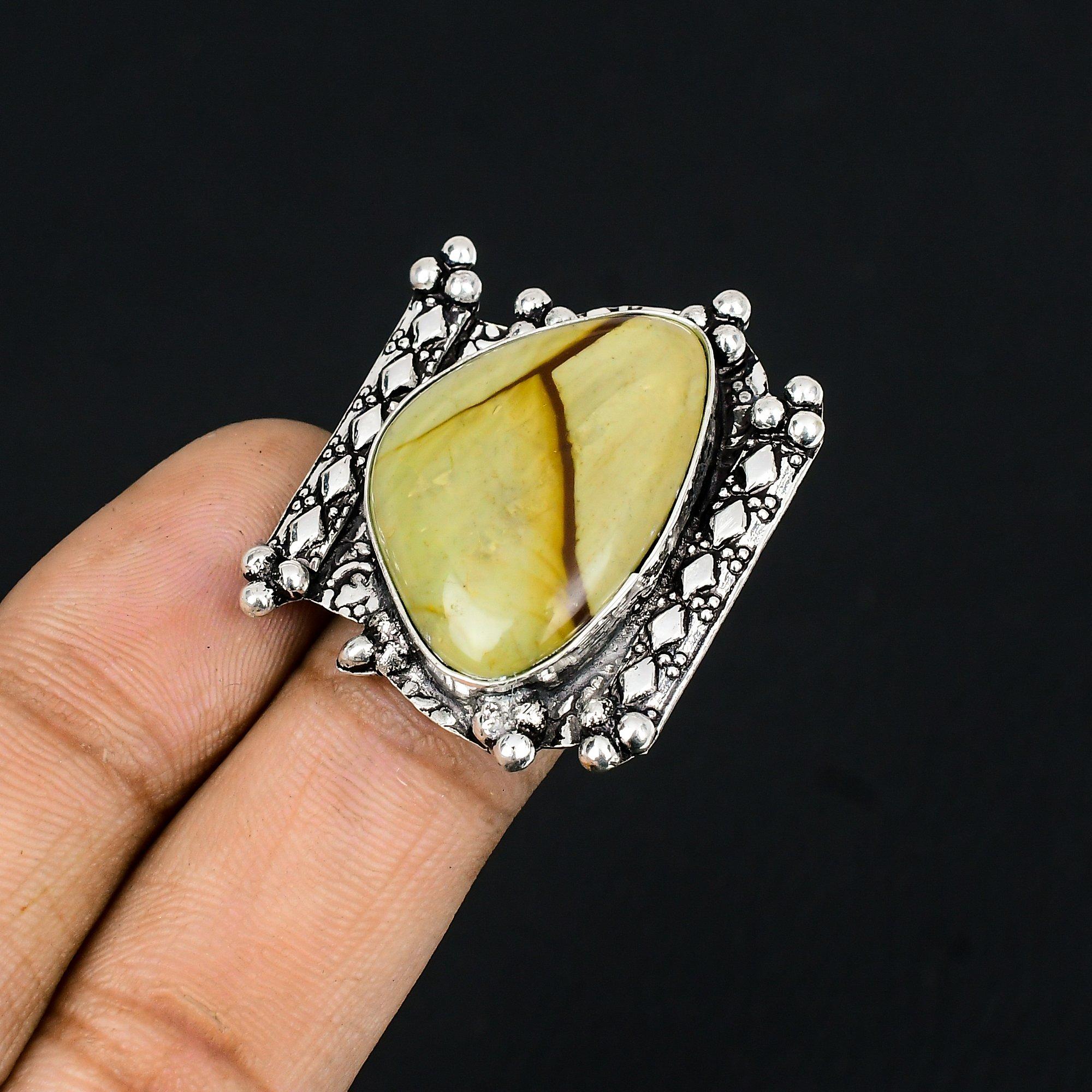 Natural Polychrome Jasper Elegant Ethnic Promise Ring 925 Sterling Silver US 7.5 7.5