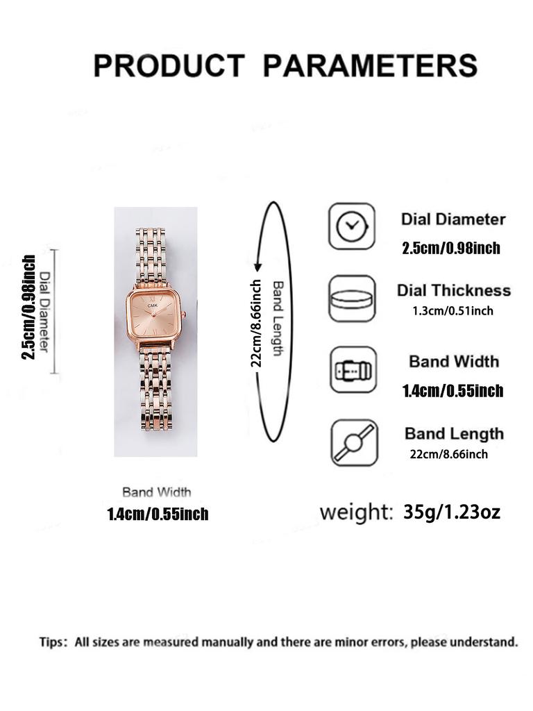Fashion Light Luxury Square Dial Alloy Strap Women's Quartz Watch Bracelet Set of 5, Suitable for Thanksgiving, Christmas Gifts
