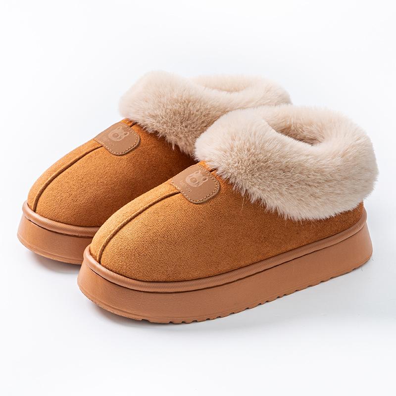 **Closed Heel Thick Sole Cotton Slippers Women Autumn Winter Indoor Wear-Resistant Soft Sole Warm Home Couple Snow Boots**