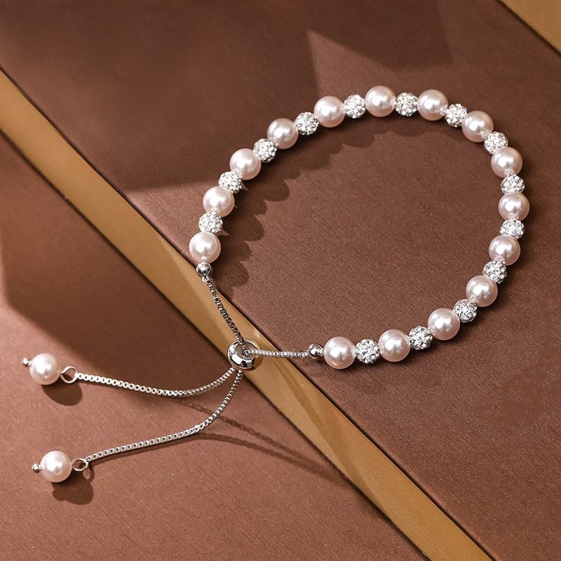 Handmade Rose Purple Pearl Bracelet With Starry Sky Beads Geometric Design Women Elegant Minimalist Jewelry
