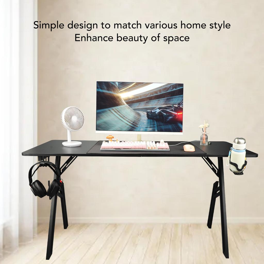 Computer Desk Non Slip Gaming Table 1.4m with Big Mouse Pad Water Cup Holder Earphone Hook