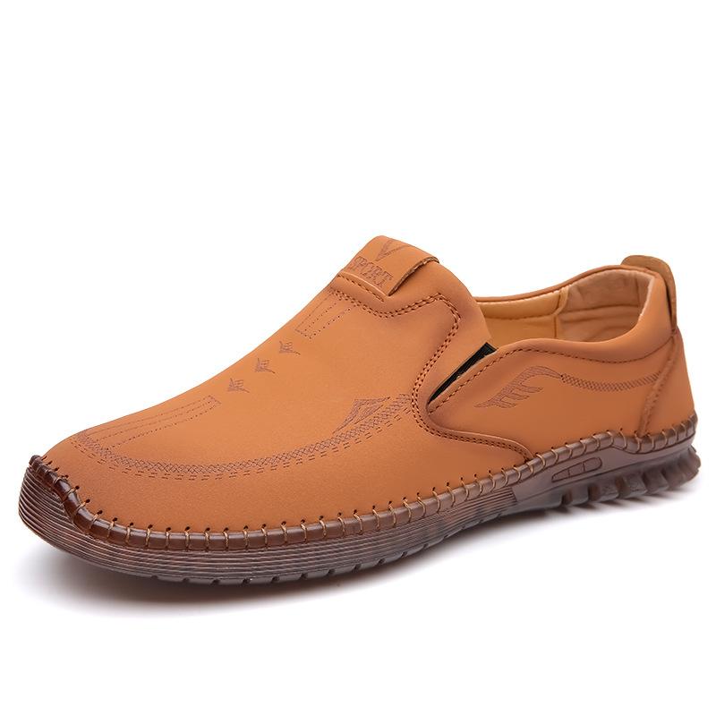 2025 Leather Shoes Men's Soft-soled Soft-faced Casual Shoes Men's Beef Tendon Soles Hand-stitched One-pedal Lazy Shoes