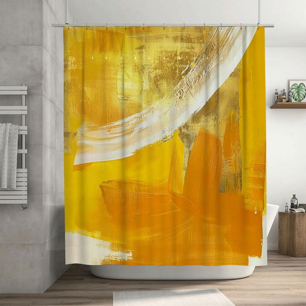 Artistic Abstract Shower Curtain Yellow White Watercolor Design Bathroom Decor For Home Waterproof Fabric With Hook Rings (Yello