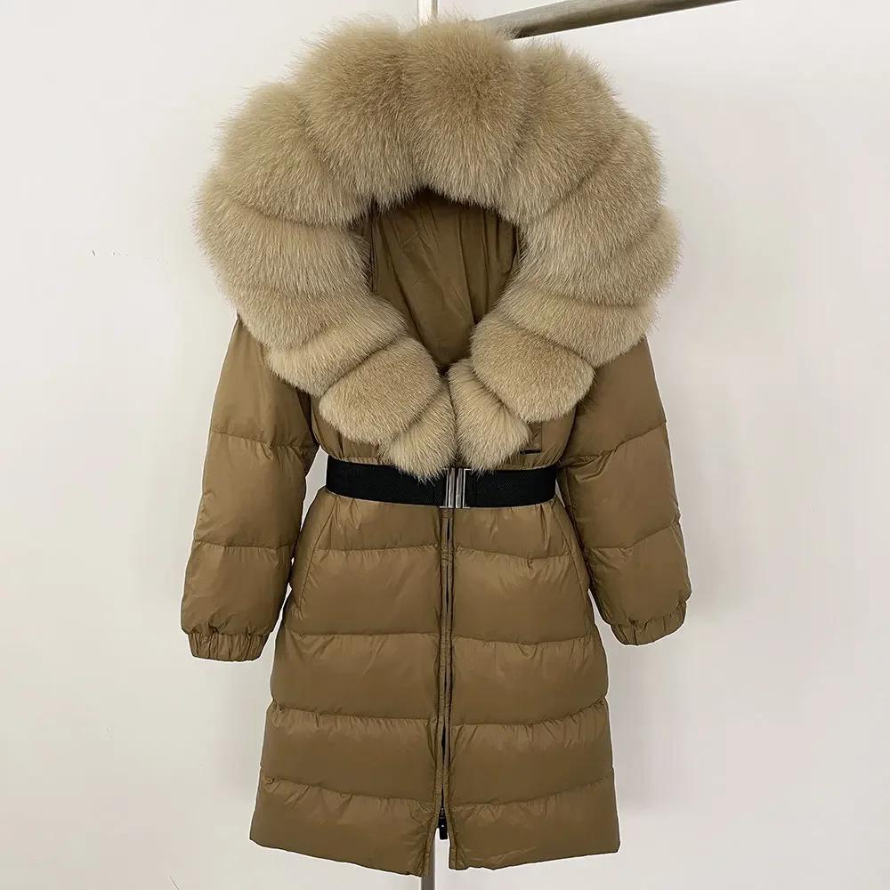 OFTBUY Moda Inverno Giacca Piumino 90% Imbottita con Piumino Collo in Pelliccia di Volpe Oversize Rimovibile Cucita Giacca Piumino Donna Abbigliamento Casual Largo