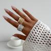 Hip-Hop Irregular Hammer Pleated Diamond Ring, Personalized Metal Wind Wide Version Open Ring