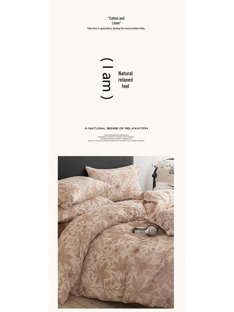 Pastoral A-Class Cotton Linen Buttoned Bedding Set: High-End, Skin-Friendly, Comfortable.