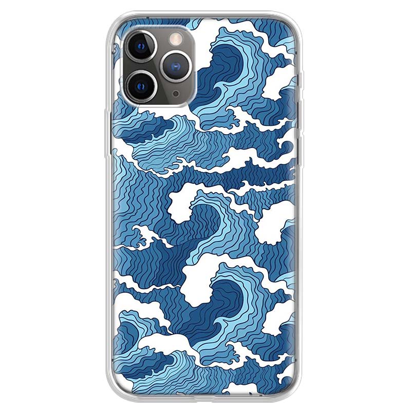 Japanese wave art Phone Case For iPhone 17 Air 11 13 Mini 14 15 Plus 16 12 Pro Max 16E SE 7 8 Pattern Soft TPU Back Cover  17 Ai