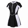 Costume da bagno a due pezzi con gonna, manica corta, cerniera e spacco, stile coreano, per donna, 2026