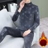 Men's Winter New Pullover Round Neck Printed Trousers Thermal Suit Men's Casual
