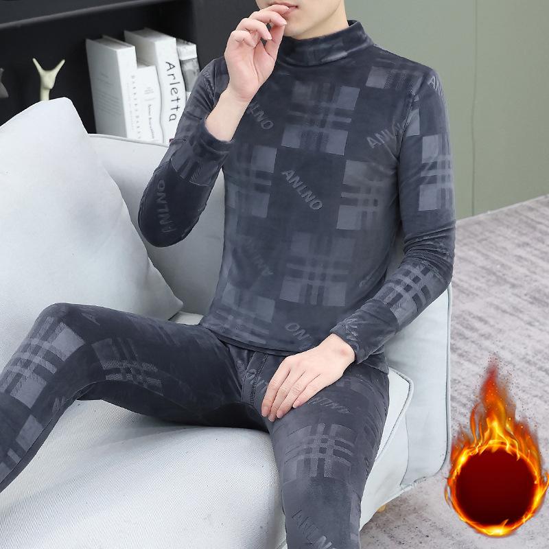 

Мужской зимний новый пуловер с круглым вырезом, с принтом, брюки, термокостюм, мужской повседневный 4XL