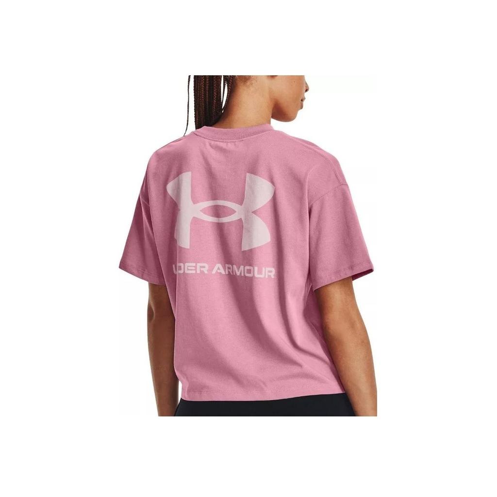 Under Armour Loose Fit Training Round Neck Short Sleeve T-Shirt With Back Logo Print Women Tops Pink 1379948-697