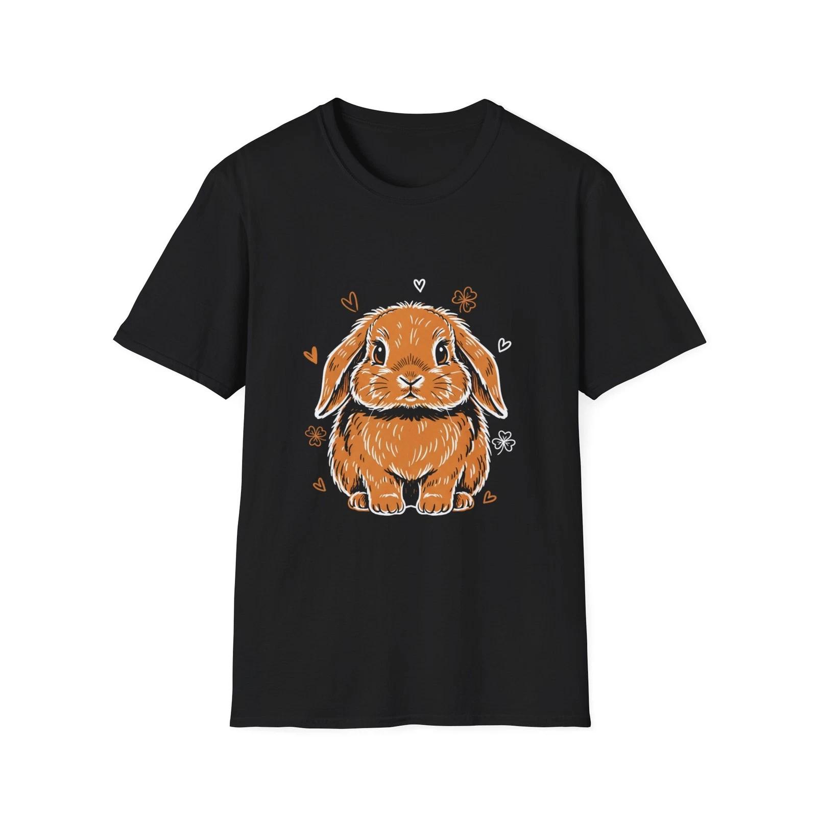 Bunny Hearts Cute Kawaii Hand-Drawn Black Tee Graphic T-Shirt S