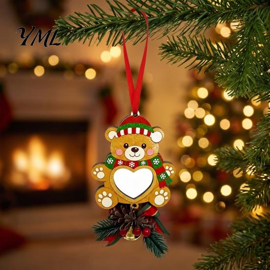 Holiday Home Decorations Wooden Christmas Tree Ornaments, 2D Stocking House Shaped Photo Frame Hanging Gift Tags Decor, Xmas Ornament for Family