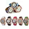 Fashionable Women's Quartz Watch With Rhinestones And Faux Leather Strap