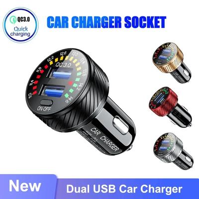 12/24V Çift USB Araç Şarj Cihazı QC 3.0 Su Geçirmez 18W Hızlı Şarj Marquee Işık LED Voltmetre Açma Kapama Anahtarı Araç Şarj Cihazı Adaptörü