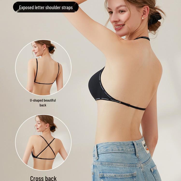 Front Buckle Halterneck Invisible Triangle Cup Bra for Women - Strapless, Low Back, Thin Straps, Summer Style for Small Busts.