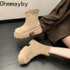 Vintage Platform Thick Sole Woman Ankle Boots Comfort Short Plush Shoes Autumn Winter Slim Height Increase Short Botas