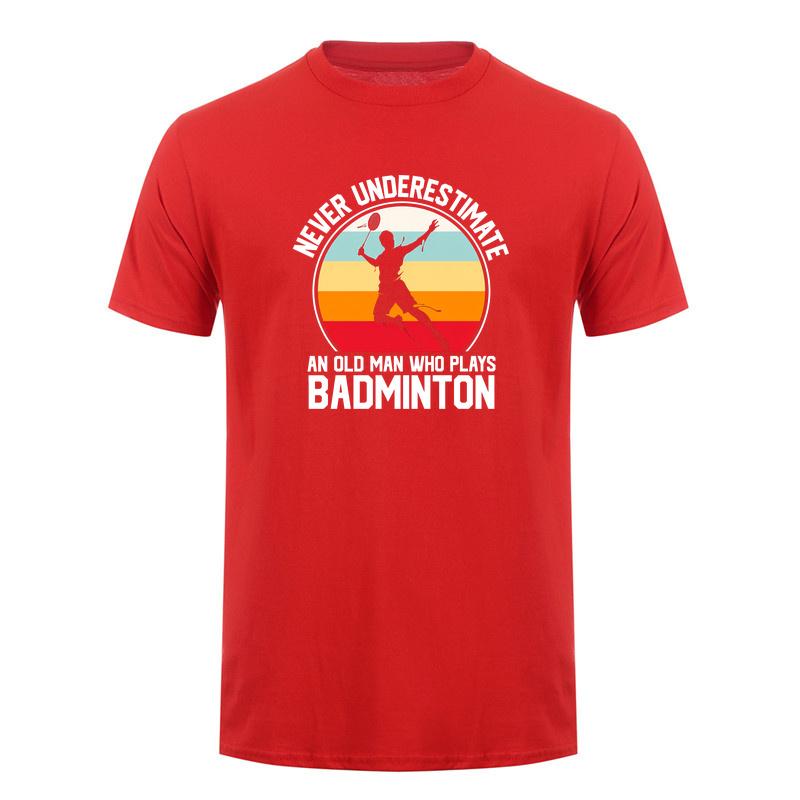 Never Underestimate An Old Unisex Who Plays Badminton T Shirt Retro Sunset Tshirts Sports Lover Gift Da844