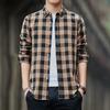 Men's Long Sleeved Checkered Shirt Casual Loose Pure Cotton Shirt