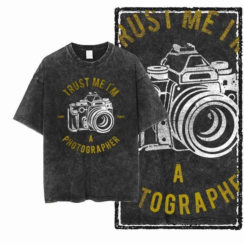 Washed Distressed Men s Photographer T-Shirt Photography Black Camera Lover Graphic Print Cotton Tee Shirt G75 S разноцветный