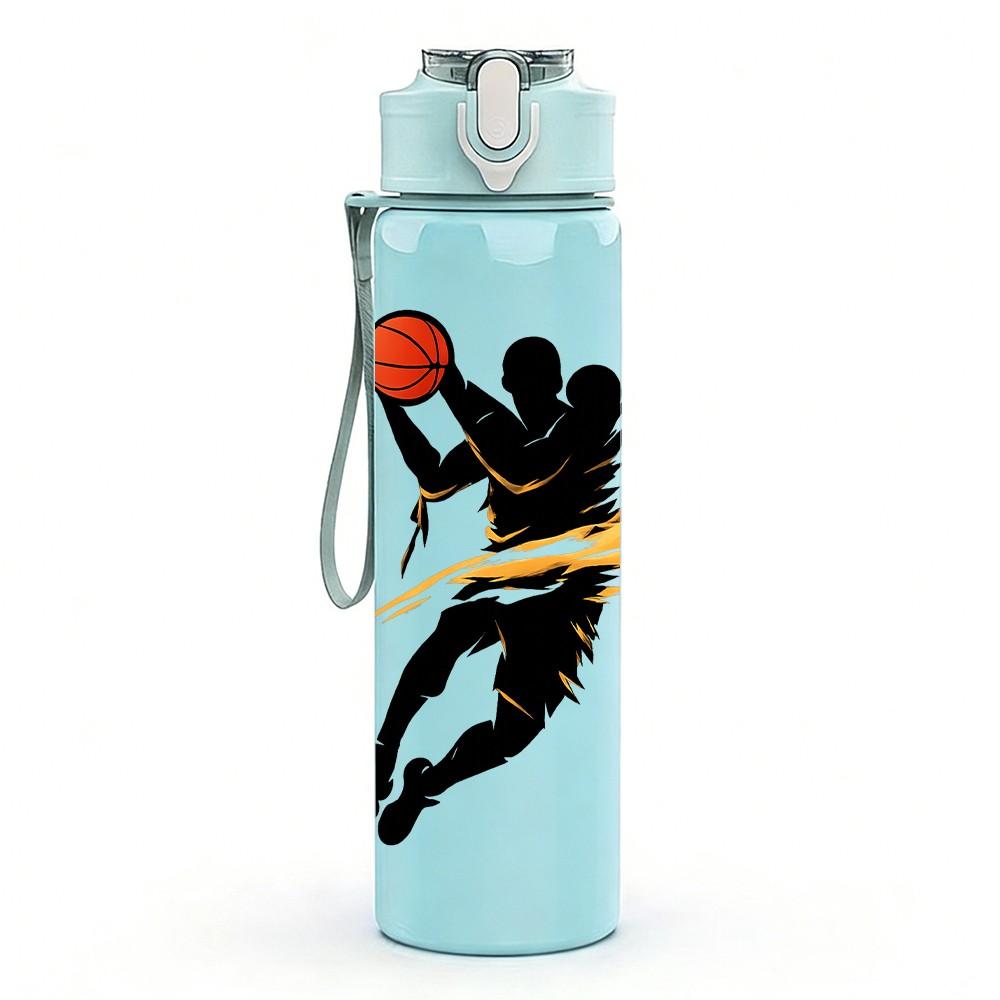 1PC Basketball Player Silhouette 750ml Color Plastic Sports Water Bottle Leakproof Flip Straw Lid Suitable for Sports Office Home Use