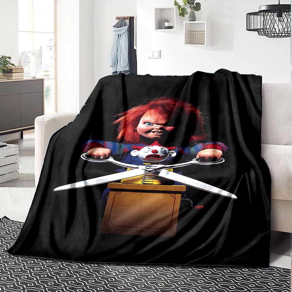 Horror Doll Scissors Blanket Soft Warm Cozy Throw For Picnics Sofa Couch Office Bed Picnics Playful Design Best Holiday Gift for Friends Y9