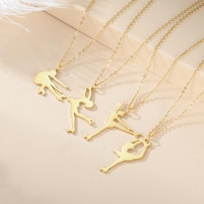 Minimalist Titanium Steel Cut Inline Skating Action Pendant Necklace