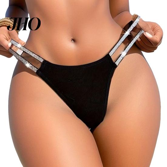 Lightweight Sexy Thong Shiny Rhinestone G-string Thongs for Women Glitter Provocative Panties Strappy Underwear Seamless Stretch Low Rise Seductive