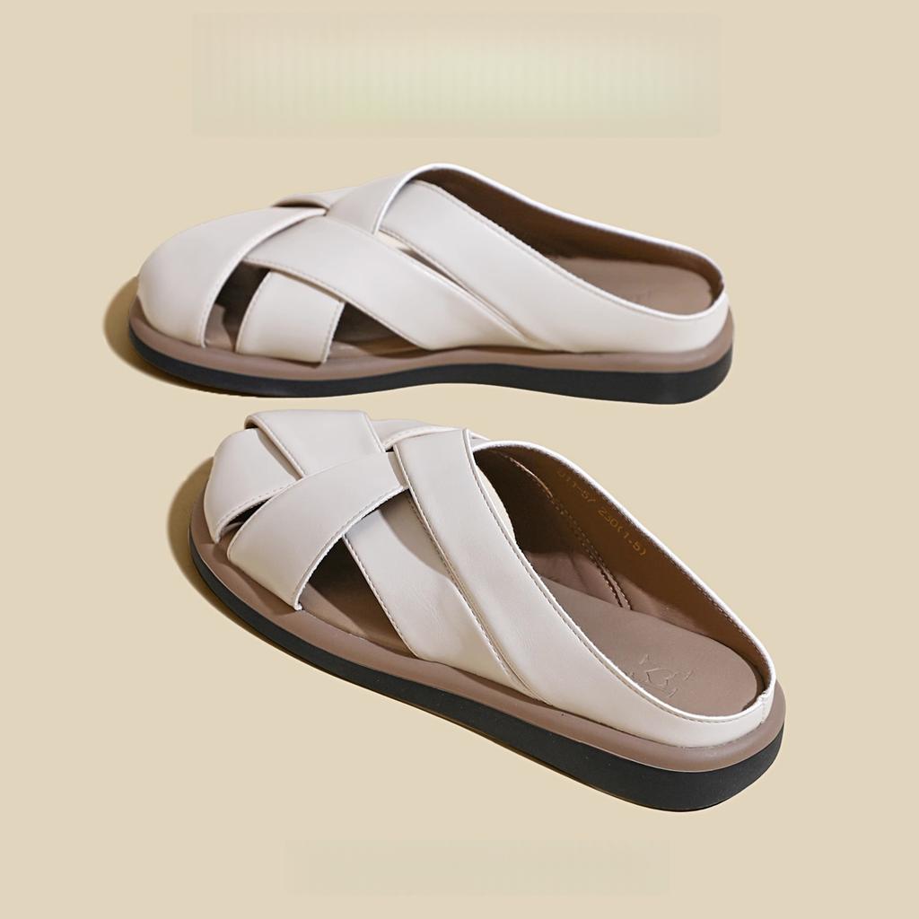 Sommer Gewebte Zehensandalen mit flachem Boden Damen Retro Perforierte Schuhe Lässige Sandalen